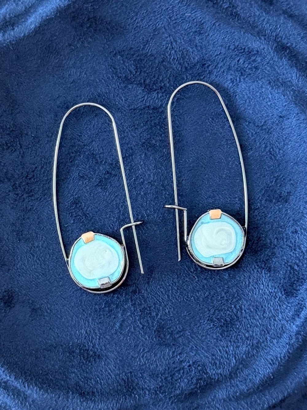 Vintage Blue Gradient Two-Tone Enamel Earrings